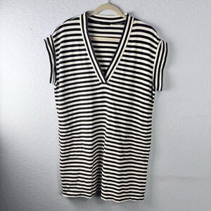 ATM Anthony Thomas Melillo Navy And White Stripe V-Neck Pima Cotton Shift Dress